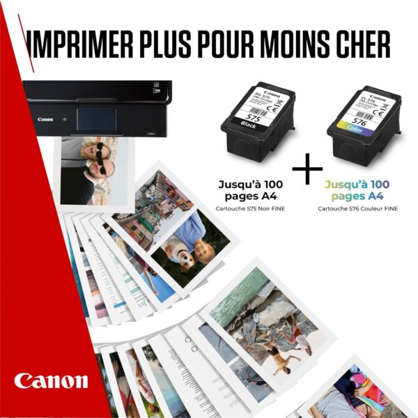 Canon PG-575+CL-576 Noir(e) / Plusieurs couleurs / Blanc Value Pack + 10x15 cm Fotopapier 50 Blatt