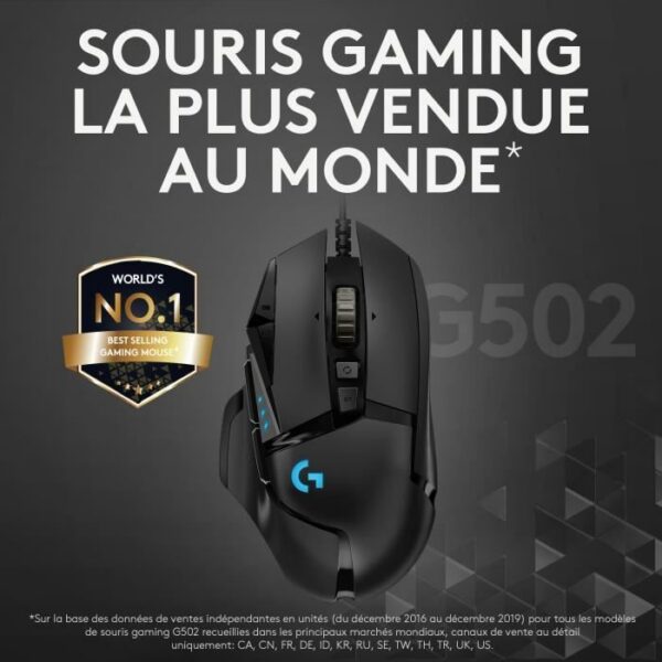 Souris filaire Logitech G502 Hero RGB (Noir)