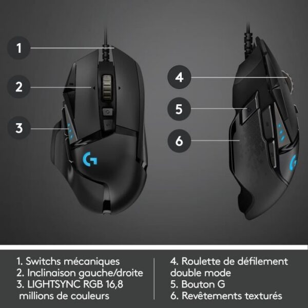 Souris filaire Logitech G502 Hero RGB (Noir)