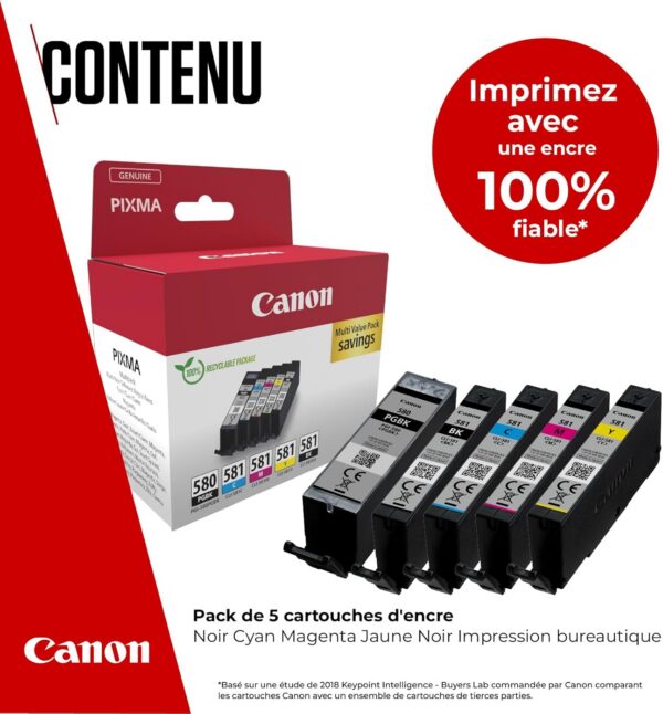 CANON Pack 5 Encres PGI-580BK-CLI-581C,M,J,BK