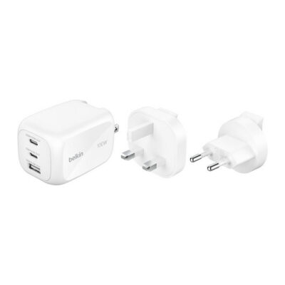 Belkin Chargeur Secteur 100W 2x USB-C + 1x USB-A + Kit adaptateur de voyage - NEXIUSONE Belkin Chargeur Secteur 100W 2x USB-C + 1x USB-A + Kit adaptateur de voyage