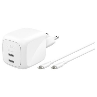 Belkin BoostCharge Pro Chargeur secteur GaN deux ports USB-C 65 W avec câble USB-C 2 m