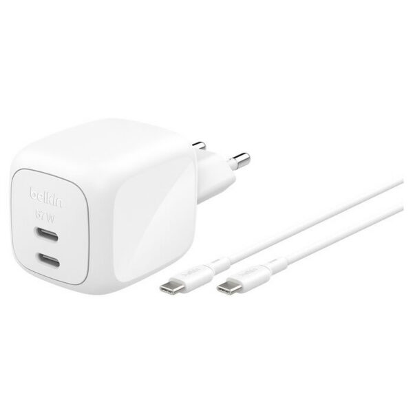 Belkin BoostCharge Pro Chargeur secteur GaN deux ports USB-C 65 W avec câble USB-C 2 m